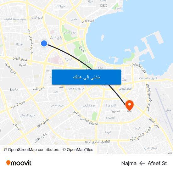 Afeef St to Najma map