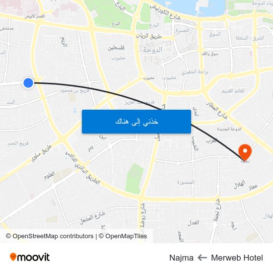 Merweb Hotel to Najma map