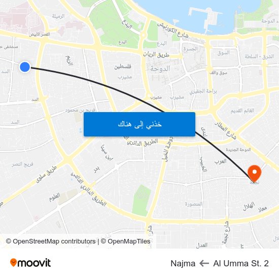 Al Umma St. 2 to Najma map