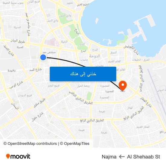 Al Shehaab St to Najma map