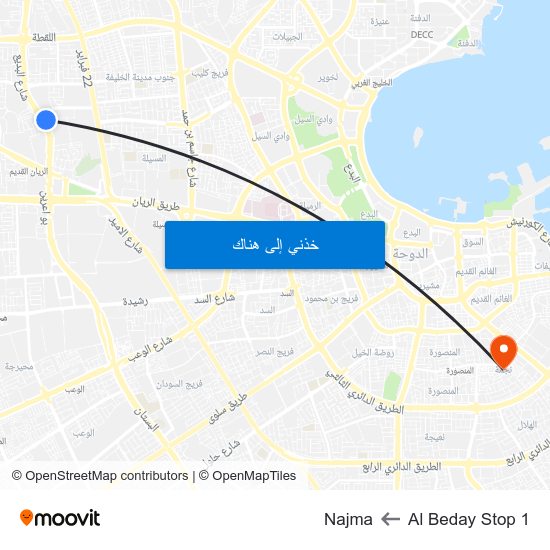 Al Beday Stop 1 to Najma map
