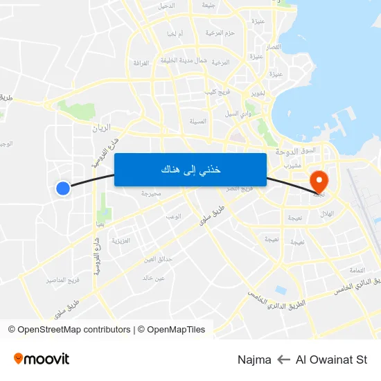 Al Owainat St to Najma map