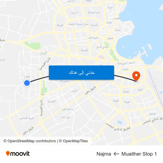 Muaither Stop 1 to Najma map