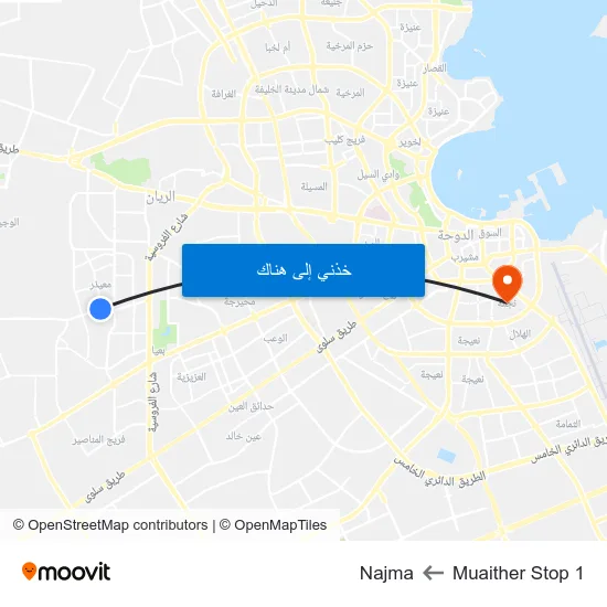 Muaither Stop 1 to Najma map