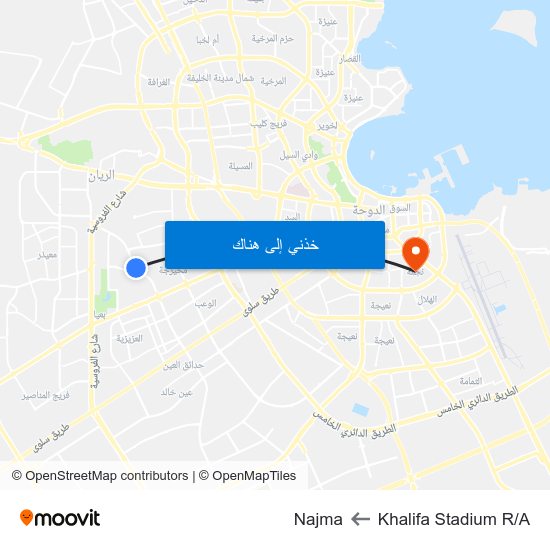 Khalifa Stadium R/A to Najma map
