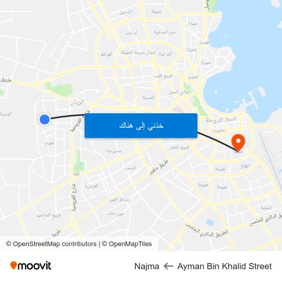 Ayman Bin Khalid Street to Najma map