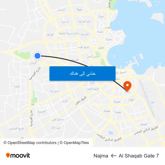Al Shaqab Gate 7 to Najma map