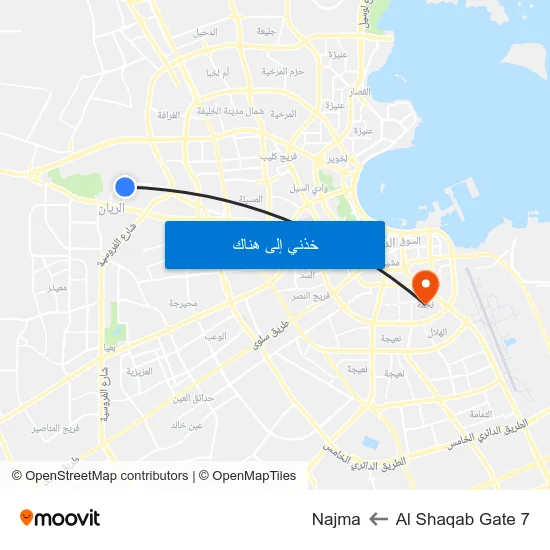 Al Shaqab Gate 7 to Najma map