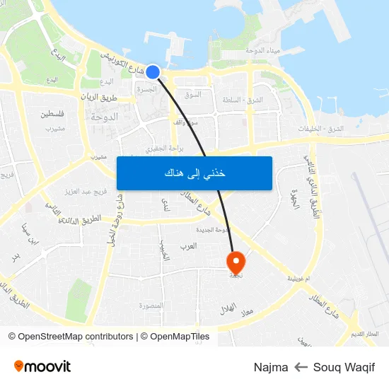 Souq Waqif to Najma map