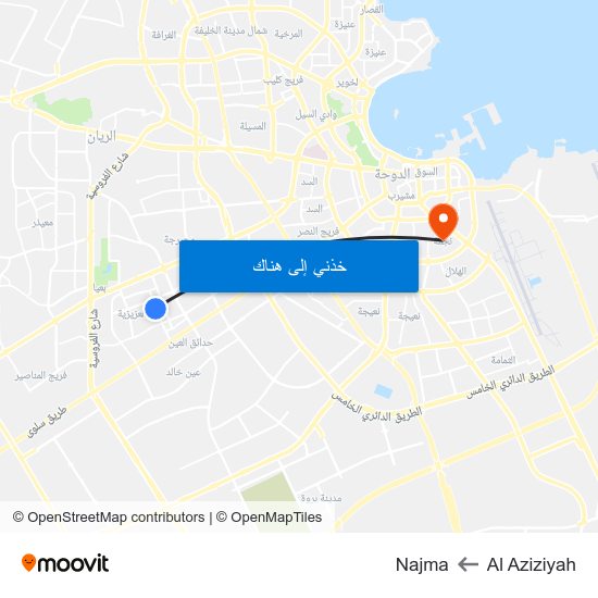 Al Aziziyah to Najma map