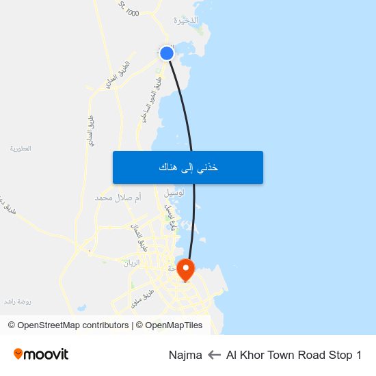 Al Khor Town Road Stop 1 to Najma map