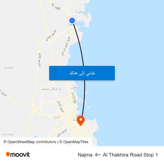 Al Thakhira Road Stop 1 to Najma map