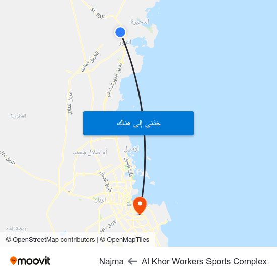 Al Khor Workers Sports Complex to Najma map