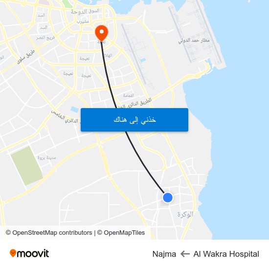 Al Wakra Hospital to Najma map