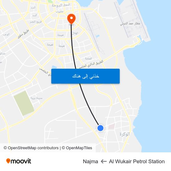 Al Wukair Petrol Station to Najma map