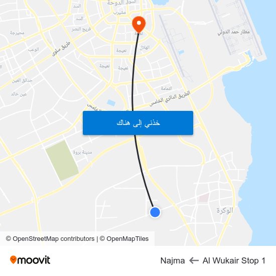 Al Wukair Stop 1 to Najma map