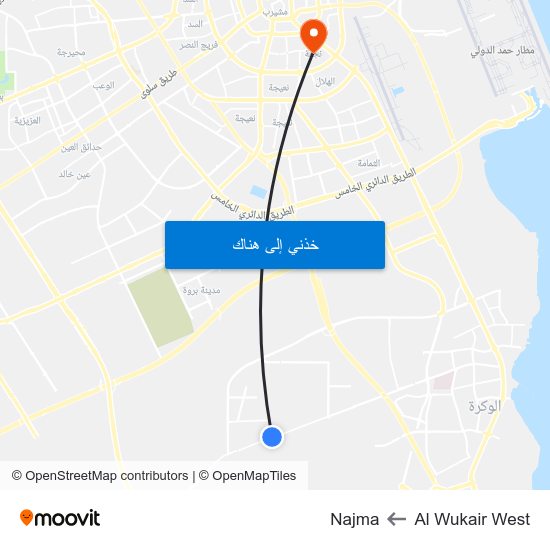 Al Wukair West to Najma map