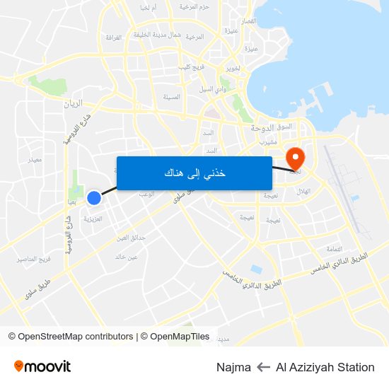 Al Aziziyah Station to Najma map
