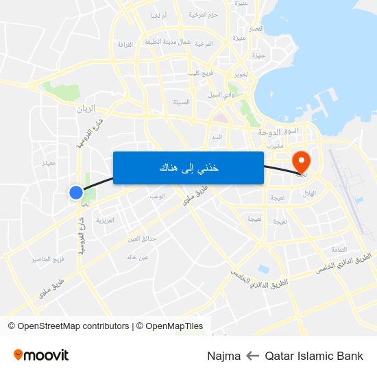 Qatar Islamic Bank to Najma map