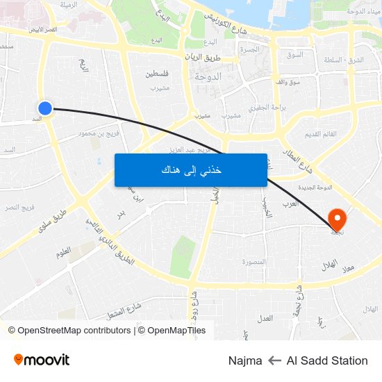 Al Sadd Station to Najma map