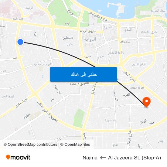 Al Jazeera St. (Stop-A) to Najma map