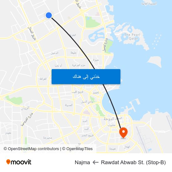 Rawdat Abwab St. (Stop-B) to Najma map