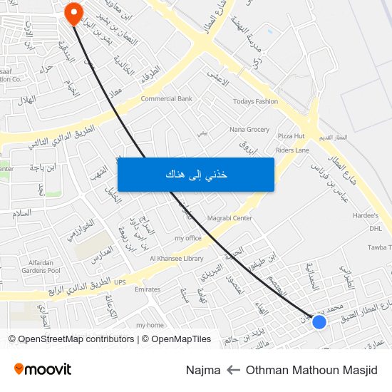 Othman Mathoun Masjid to Najma map