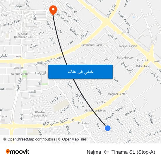 Tihama St. (Stop-A) to Najma map