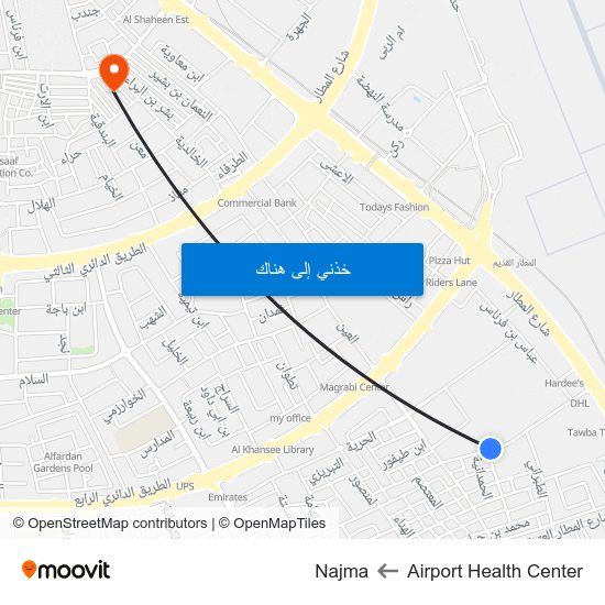 Airport Health Center to Najma map