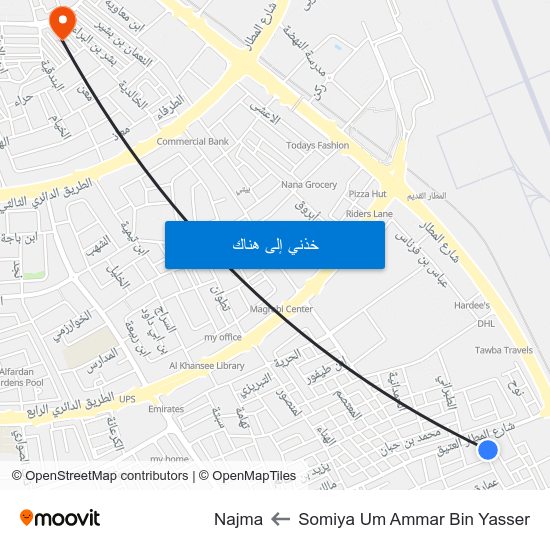 Somiya Um Ammar Bin Yasser to Najma map