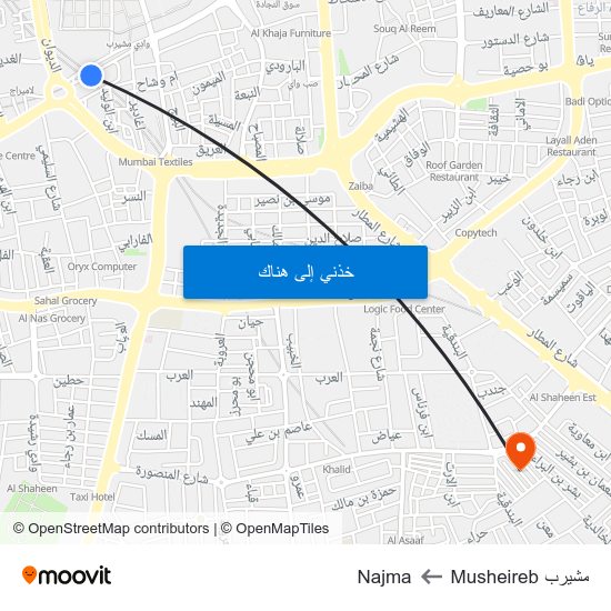مشيرب Musheireb to Najma map