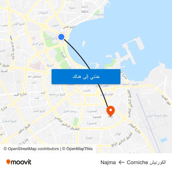 الكورنيش Corniche to Najma map