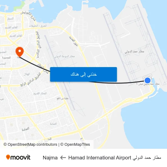 مطار حمد الدولي Hamad International Airport to Najma map