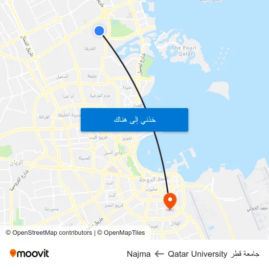 جامعة قطر Qatar University to Najma map