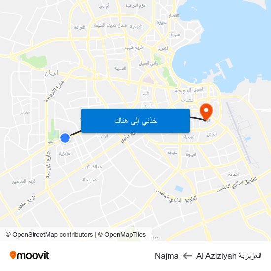 العزيزية Al Aziziyah to Najma map