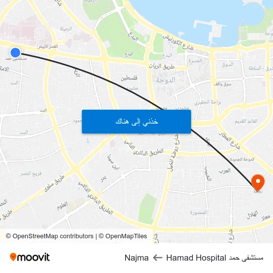 مستشفى حمد Hamad Hospital to Najma map