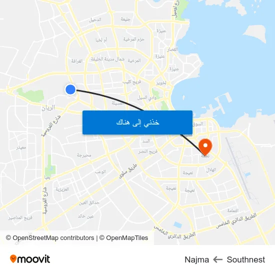 Southnest to Najma map