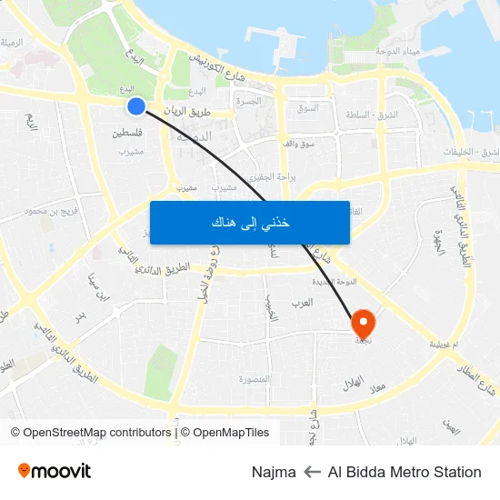 Al Bidda Metro Station to Najma map