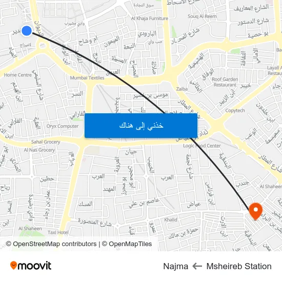 Msheireb Station to Najma map
