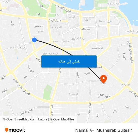 Musheireb Suites 1 to Najma map