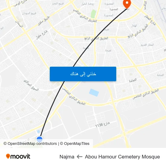Abou Hamour Cemetery Mosque to Najma map