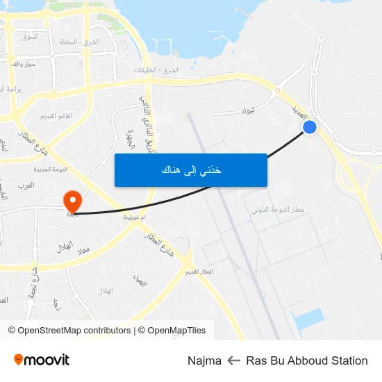 Ras Bu Abboud Station to Najma map