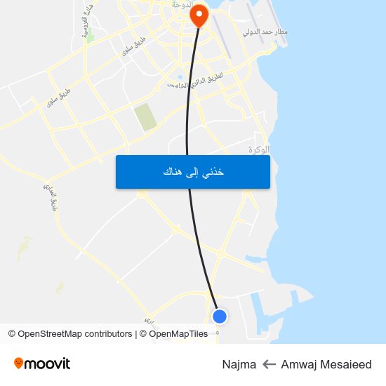 Amwaj Mesaieed to Najma map