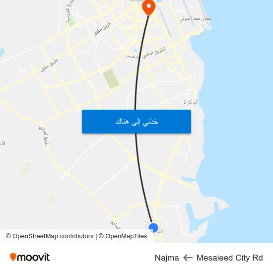 Mesaieed City Rd to Najma map