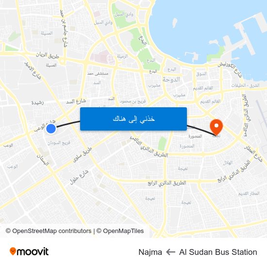 Al Sudan Bus Station to Najma map