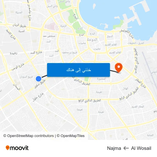 Al Wosail to Najma map
