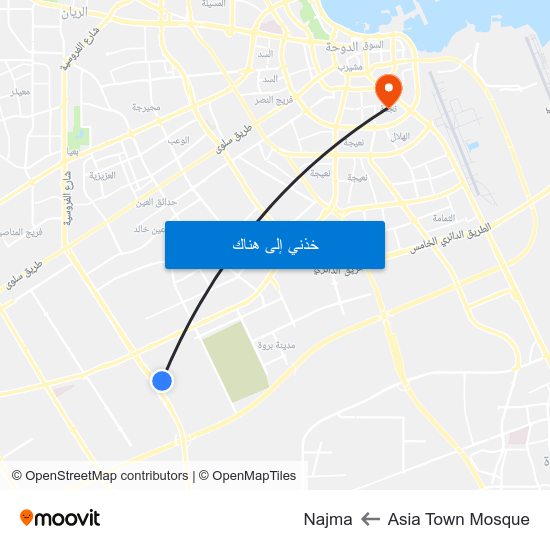 Asia Town Mosque to Najma map