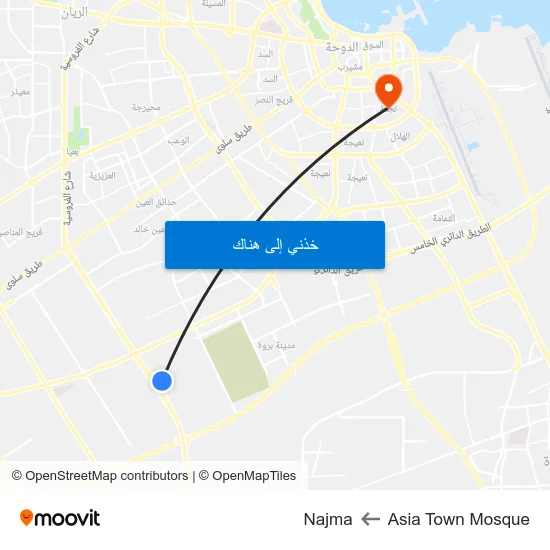 Asia Town Mosque to Najma map