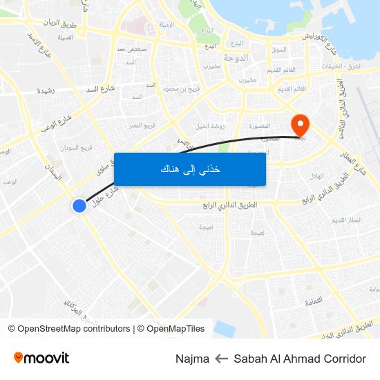 Sabah Al Ahmad Corridor to Najma map