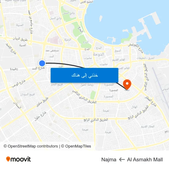 Al Asmakh Mall to Najma map